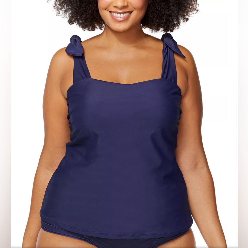 Raisins Navy Blue Tie-Shoulder Tankini Top